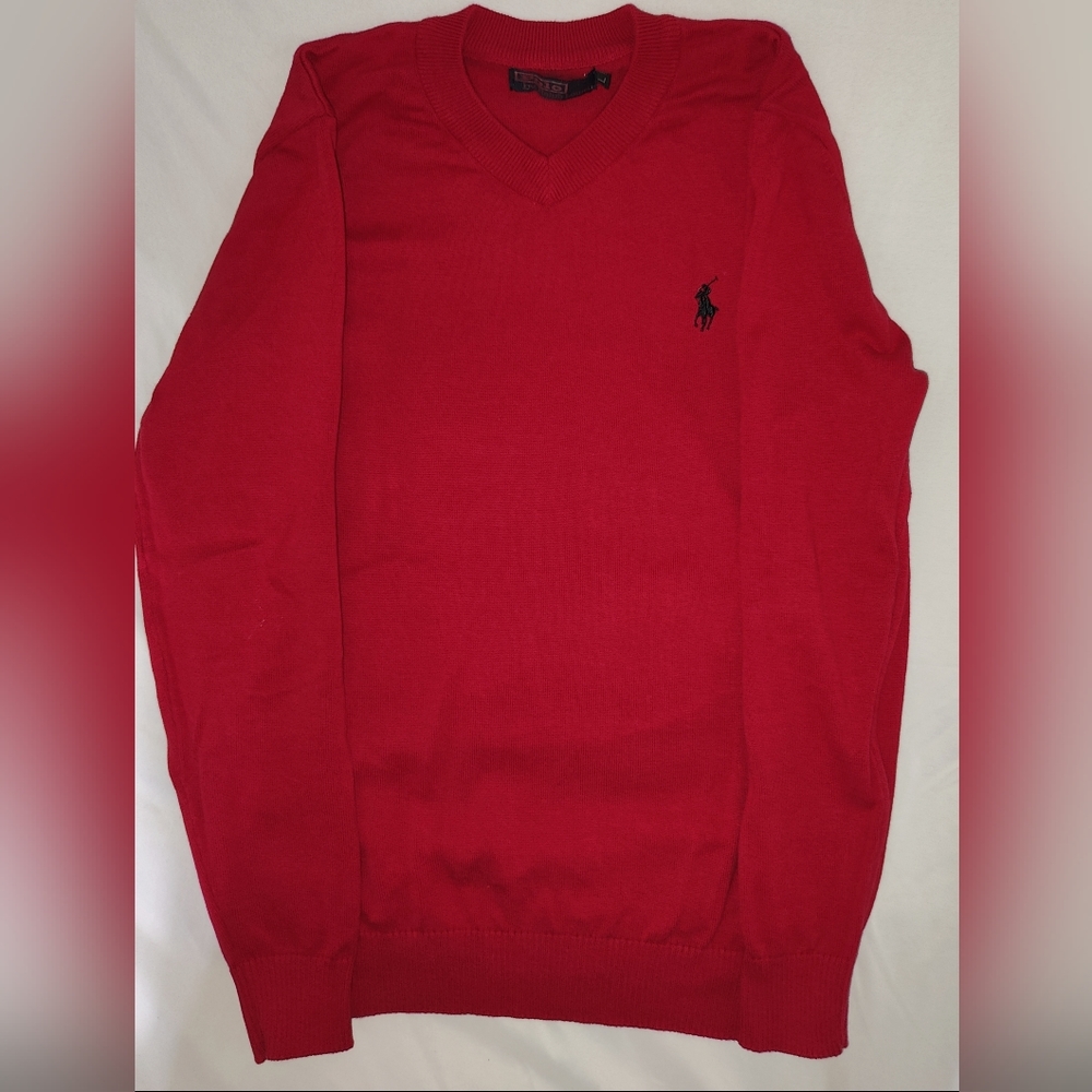 Large Red Ralph Lauren Cotton V neck Sweater. only worn once. excellent condi
